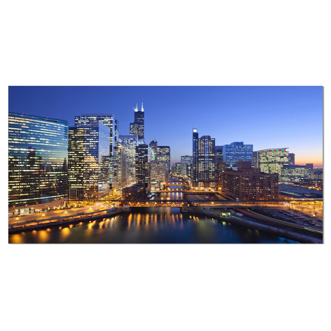 Designart - Chicago River with Bridges at Sunset - Cityscape Canvas Print